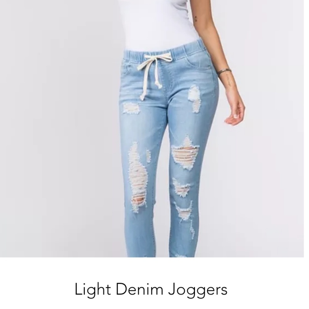 Boutique light denim joggers.